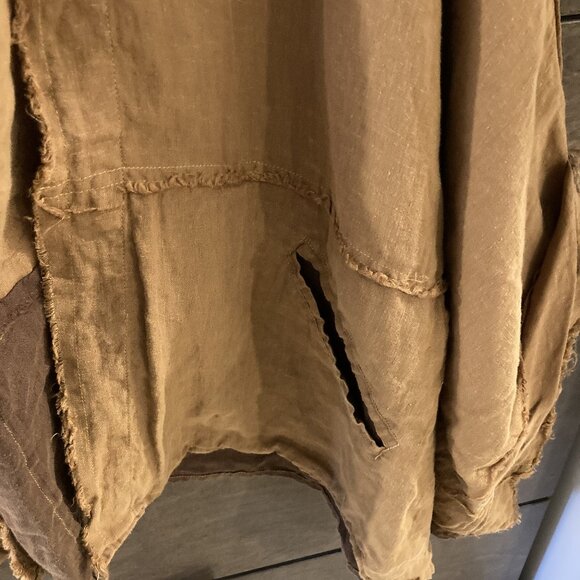 Unique Spring Summer 100% Linen Jacket/Blouse, One Size, khaki/coffee color - Picture 3 of 16